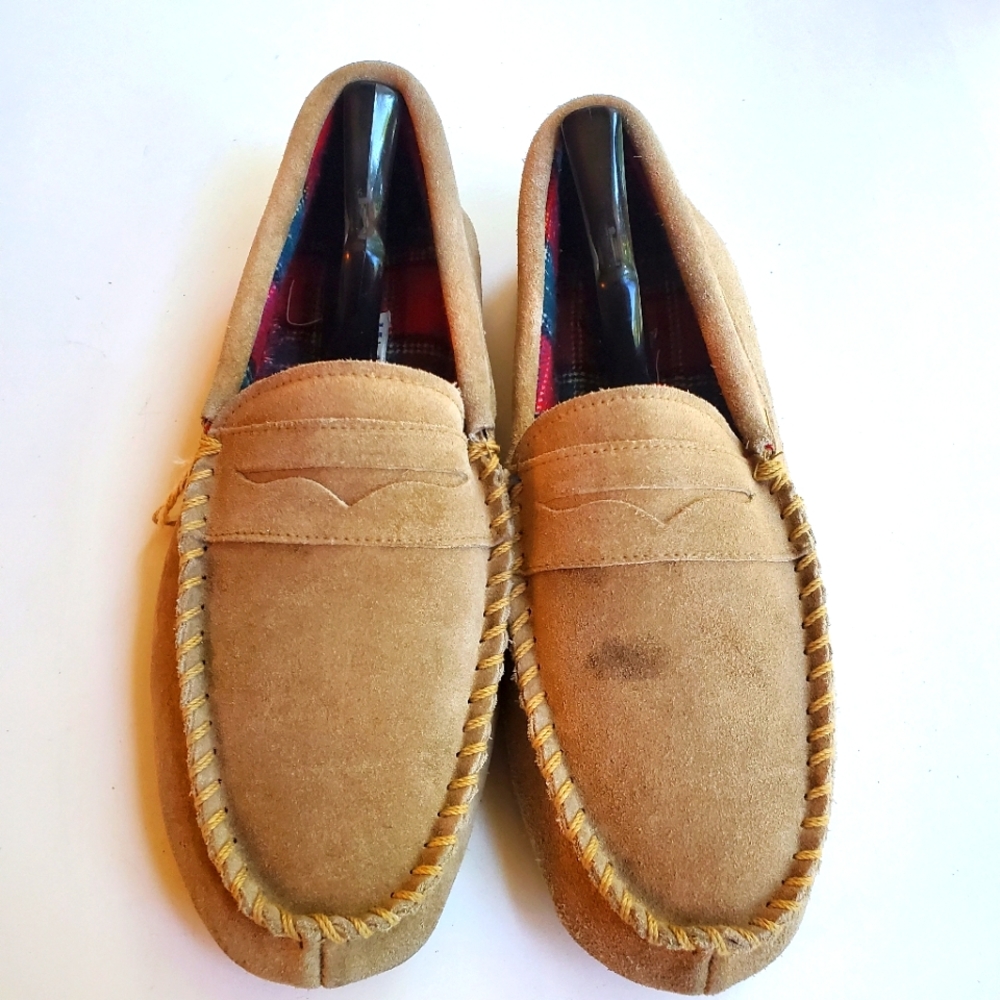 EVANS HIDEAWAYS MEN'S SLIPPERS PENNY LOAFERS SUEDE TAN SIZE 11